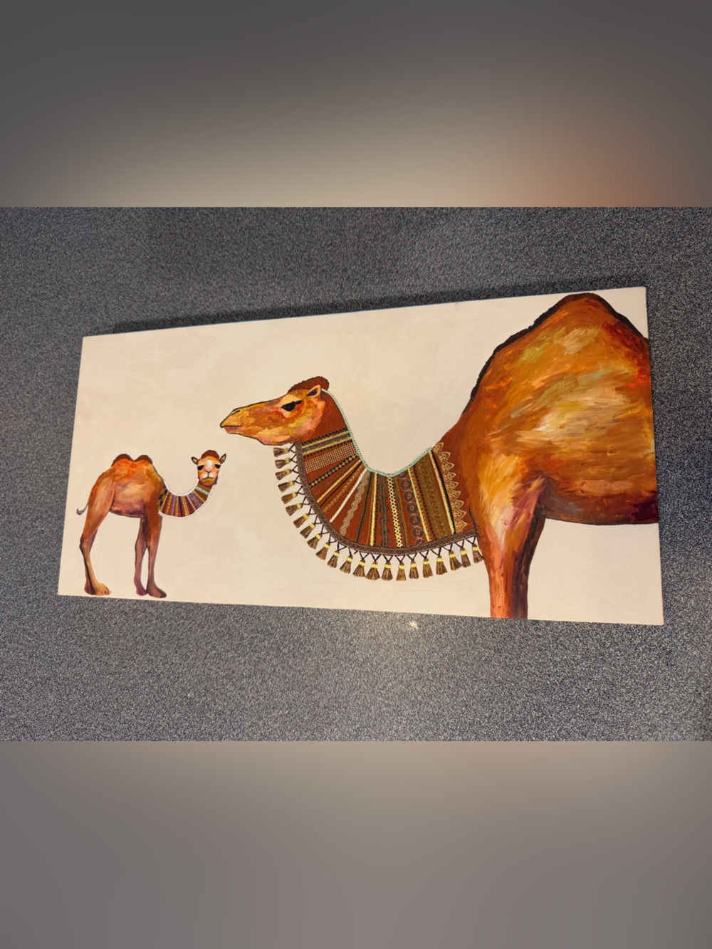 Francesca's Collections Painted Camel Pair Canvas - Orange, Brown, Gold Accents